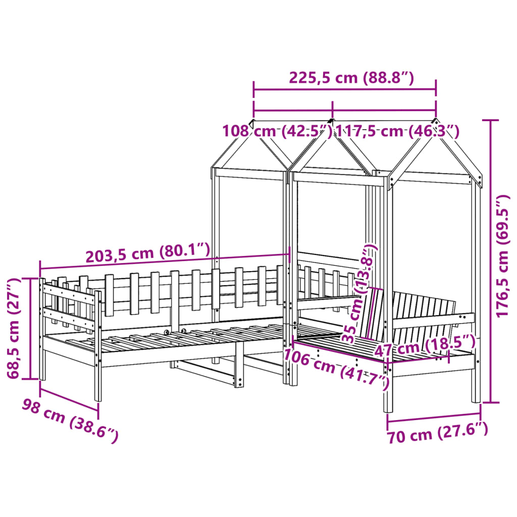 vidaXL Ensemble de lit de jour et de banc avec toit sans matelas