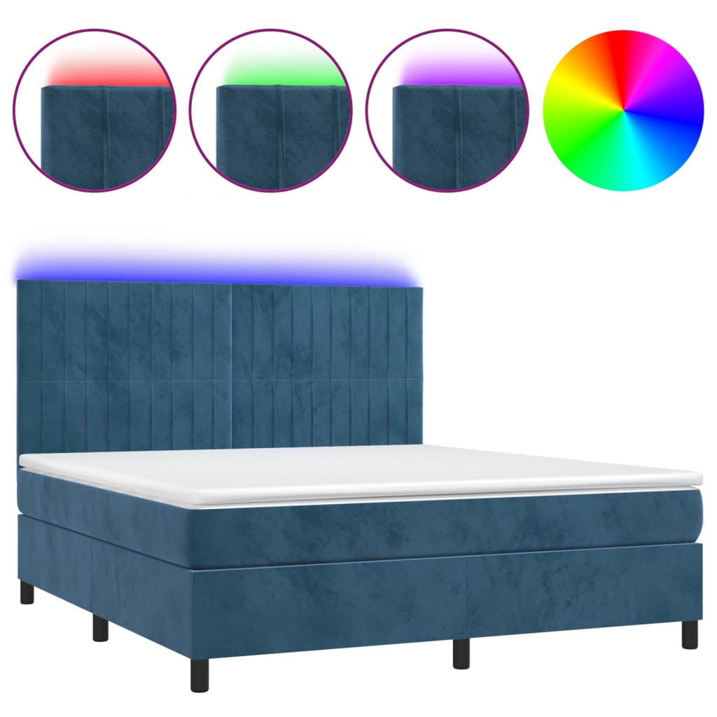 vidaXL Sommier à lattes de lit matelas et LED Bleu foncé 160x200 cm