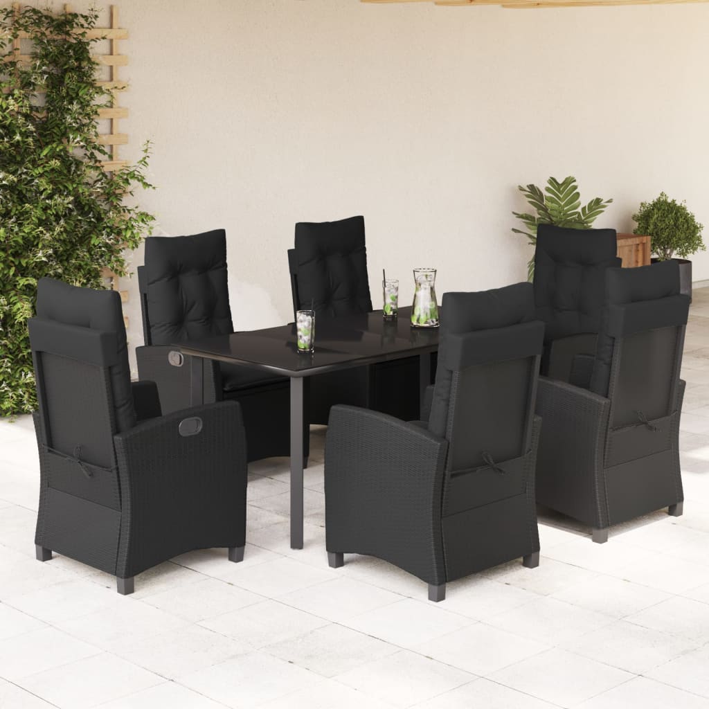 vidaXL Ensemble à manger de jardin coussins 7pcs Noir Résine tressée