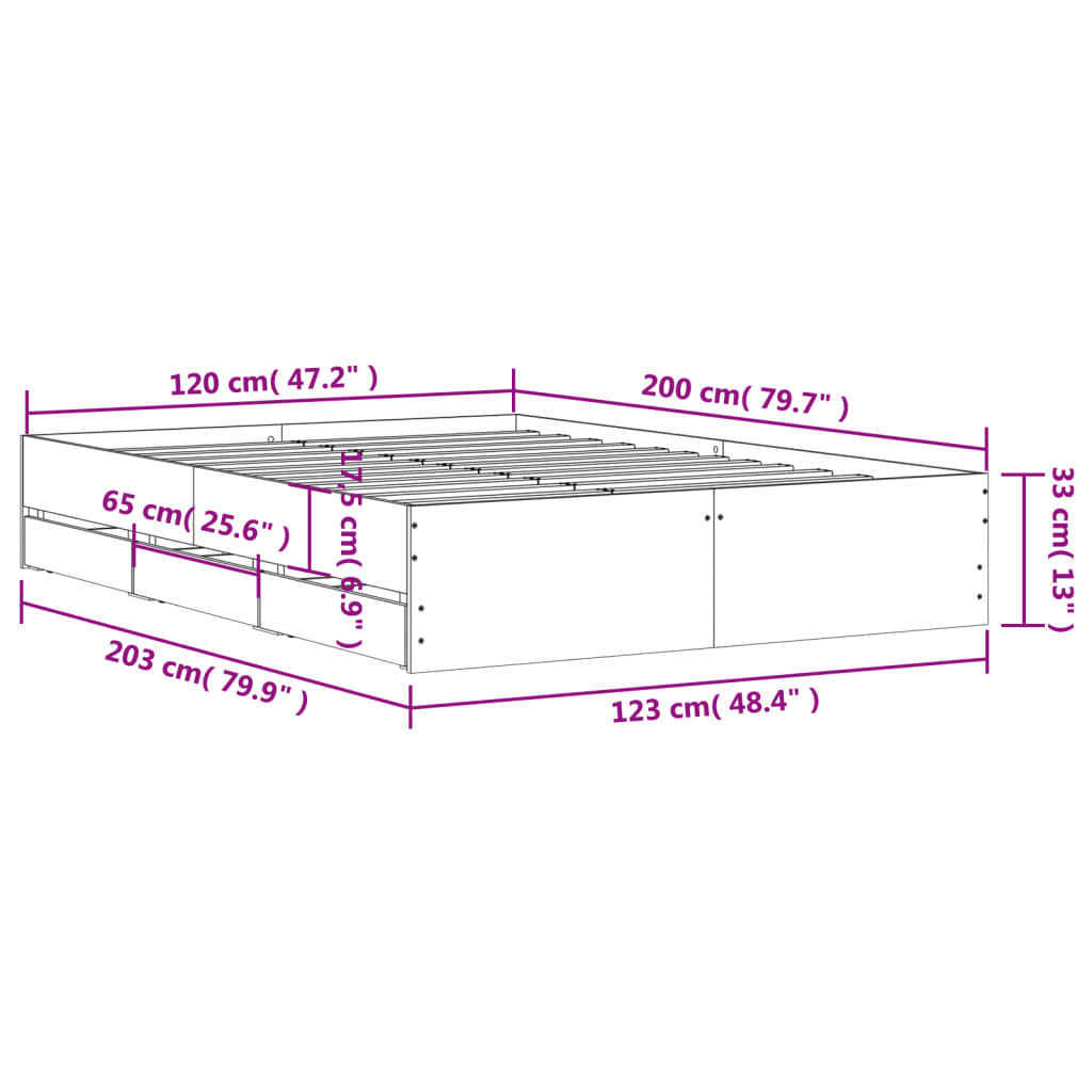 vidaXL Cadre de lit avec tiroirs sans matelas chêne fumé 120x200 cm