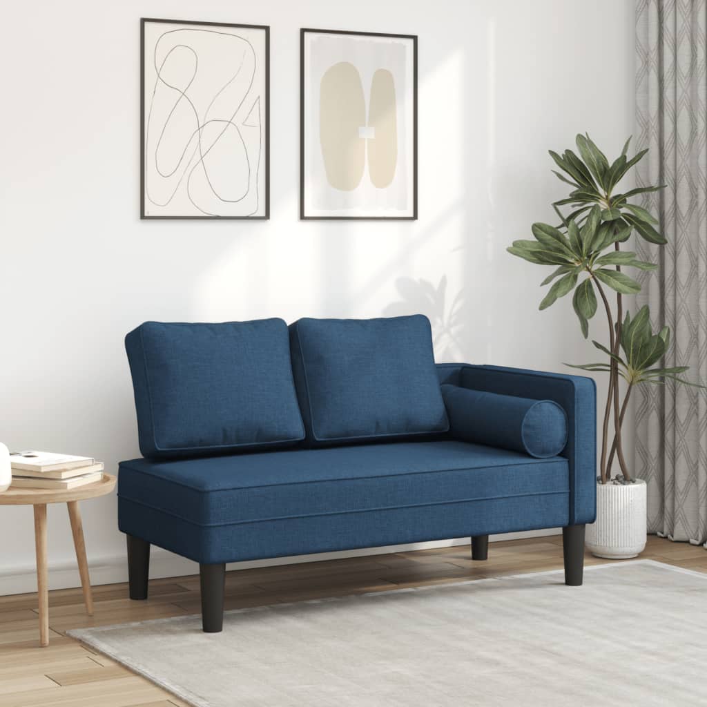 vidaXL Chaise longue avec coussins bleu tissu