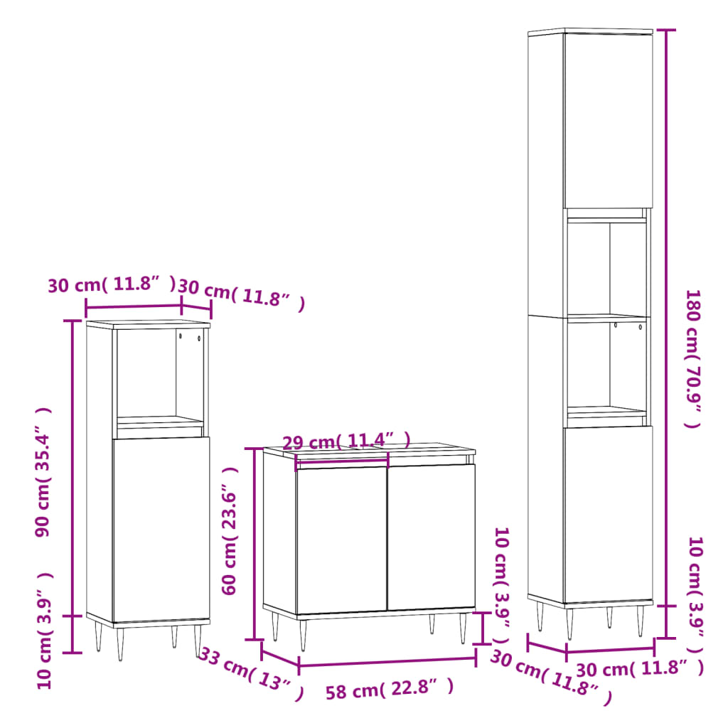 vidaXL Ensemble de meubles salle de bain 3 pcs blanc bois d'ingénierie