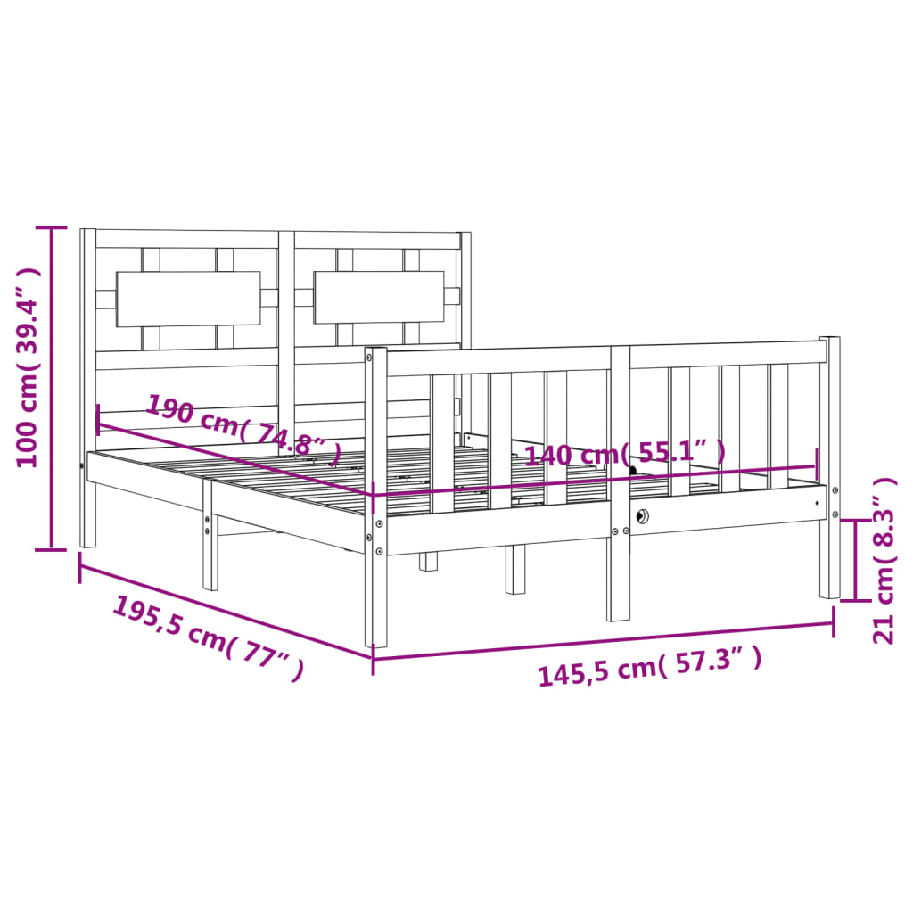 vidaXL Cadre de lit sans matelas noir 140x190 cm bois de pin massif