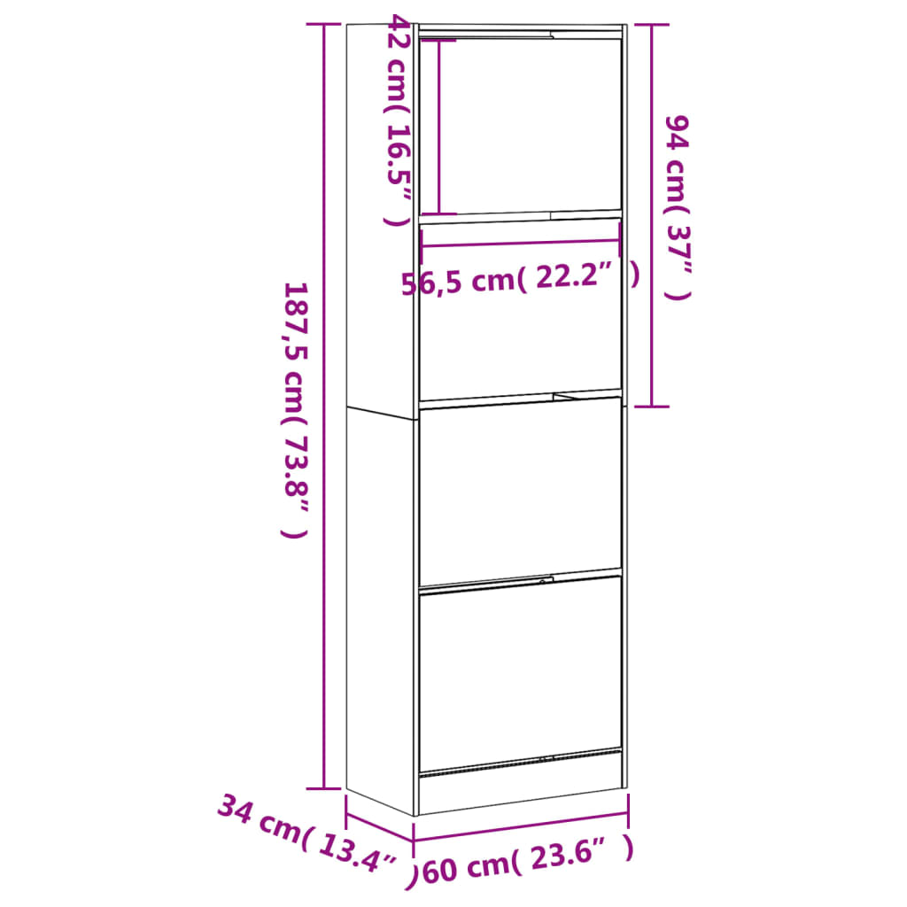 vidaXL Armoire à chaussures 4 tiroirs rabattables chêne sonoma