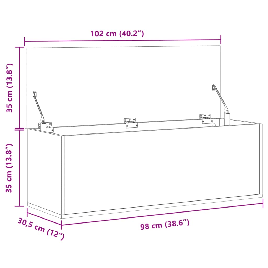 vidaXL Boîte de rangement sonoma gris 102x35x35 cm bois d'ingénierie