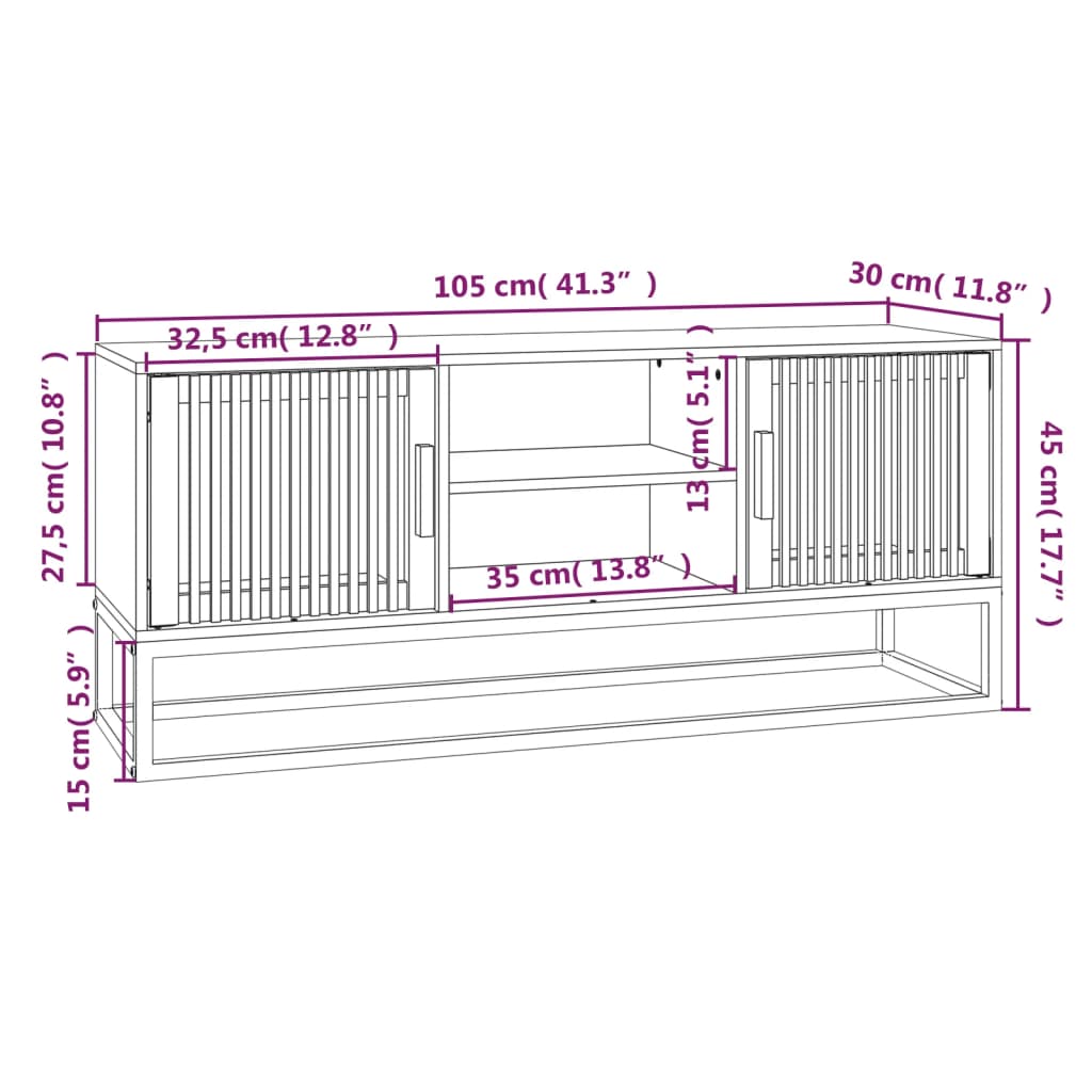 vidaXL Meuble TV blanc 105x30x45 cm bois d'ingénierie et fer