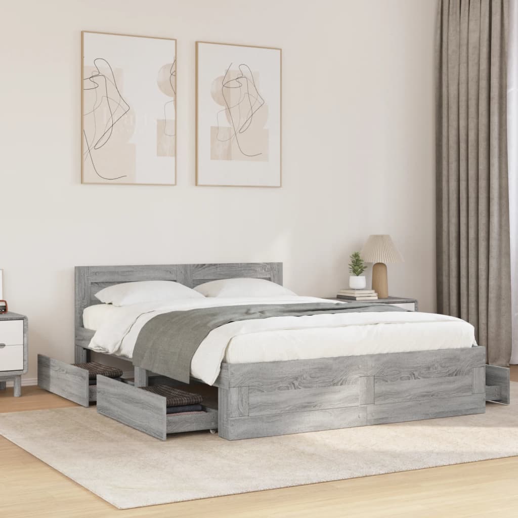 vidaXL Cadre de lit et tête de lit sans matelas sonoma gris 140x190 cm