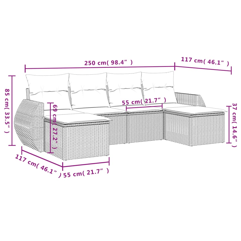 vidaXL Salon de jardin 6 pcs avec coussins gris clair résine tressée