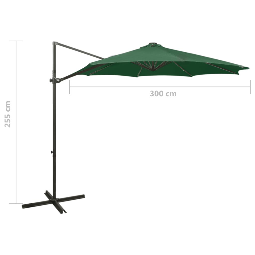 vidaXL Parasol de jardin en porte-à-faux et mât et lumières LED vert