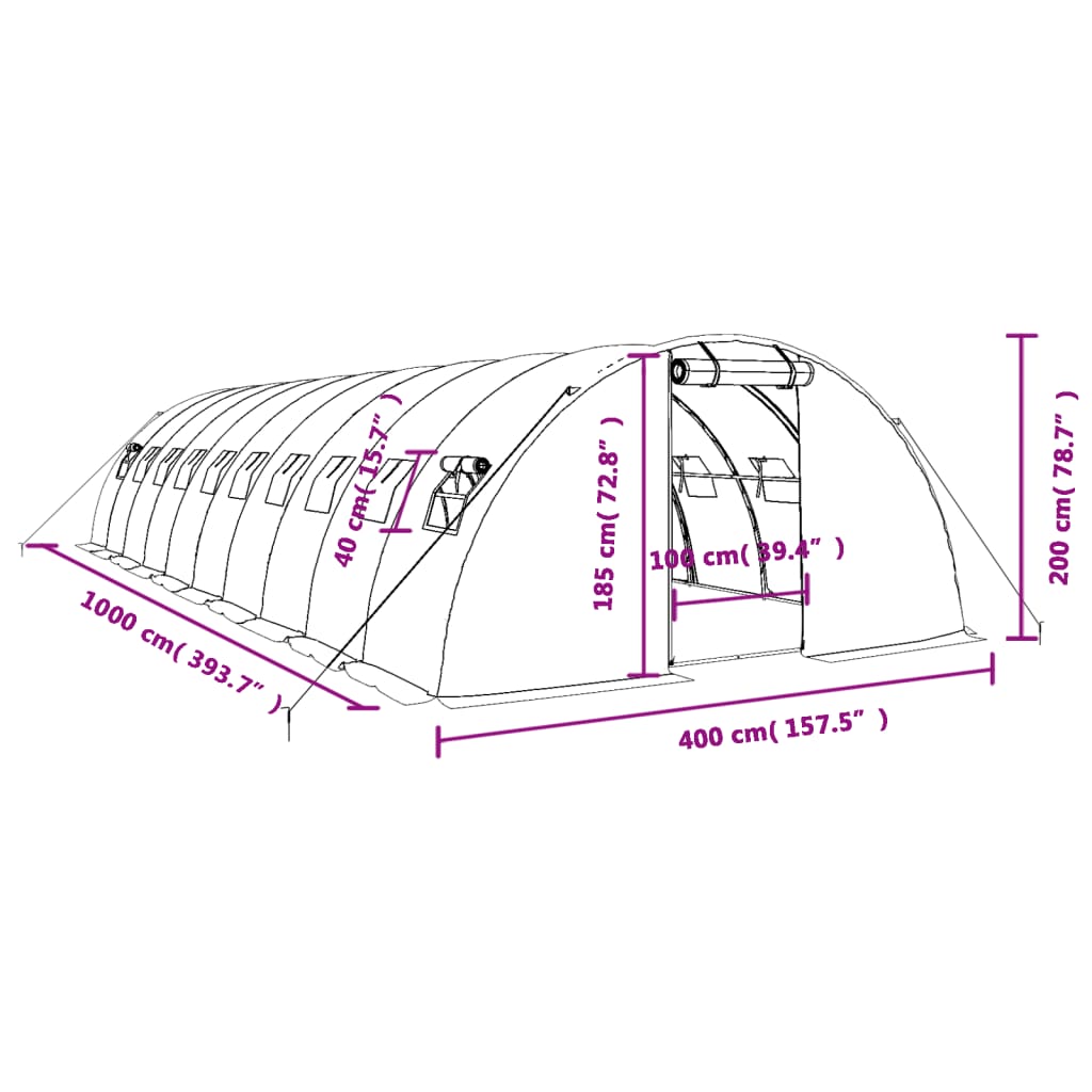 vidaXL Serre avec cadre en acier blanc 40 m² 10x4x2 m