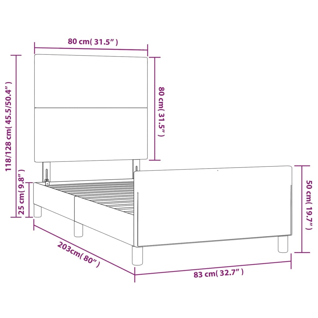 vidaXL Cadre de lit avec tête de lit Gris 80x200 cm Similicuir