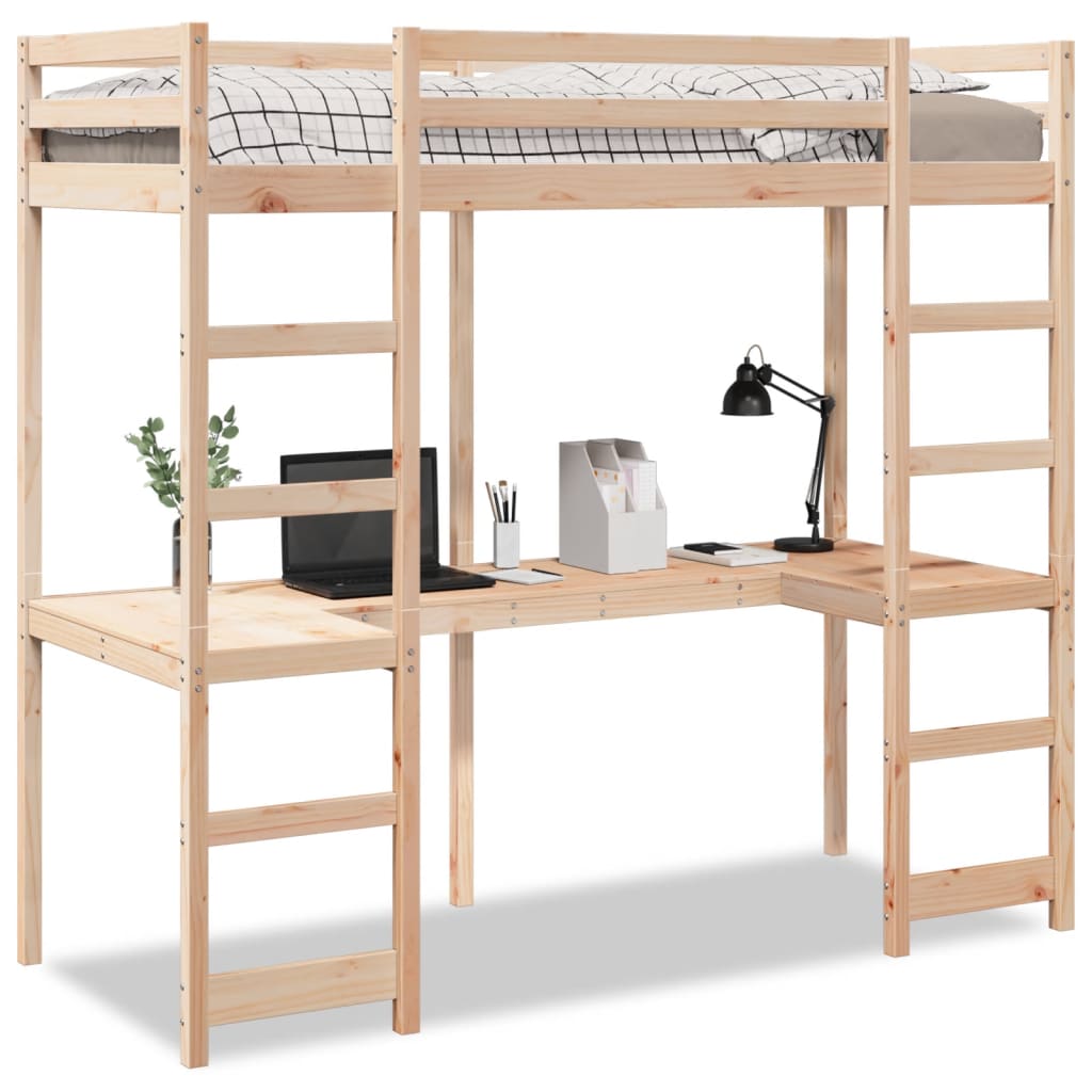 vidaXL Cadre de lit superposé avec bureau 90x200 cm bois de pin massif