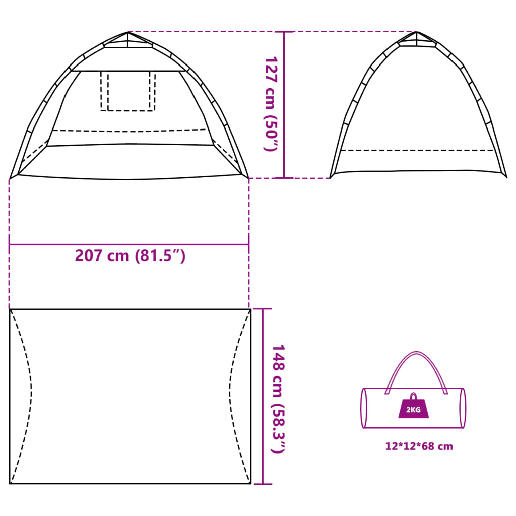 vidaXL Tente de plage 2 personnes libération rapide imperméable