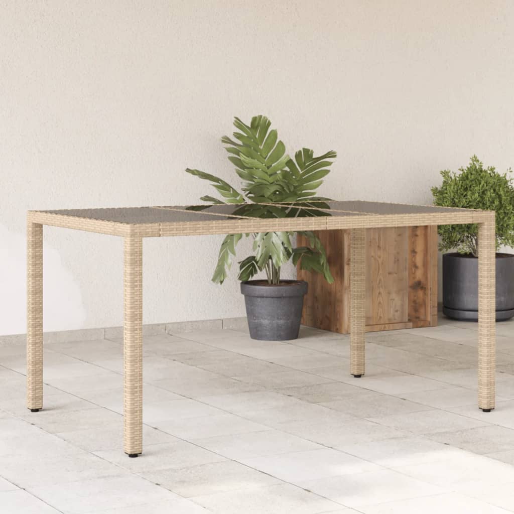 vidaXL Table de jardin avec dessus en verre beige résine tressée