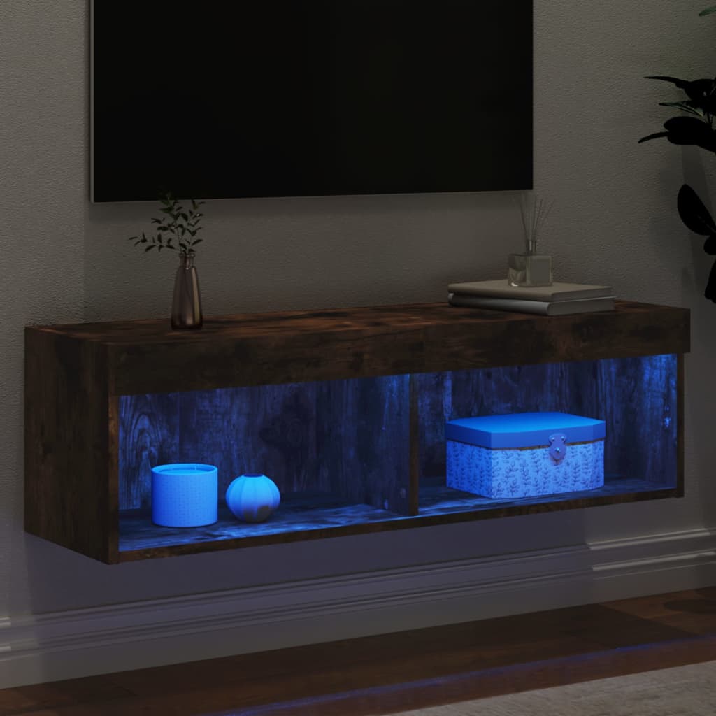 vidaXL Meuble TV avec lumières LED chêne fumé 100x30x30 cm