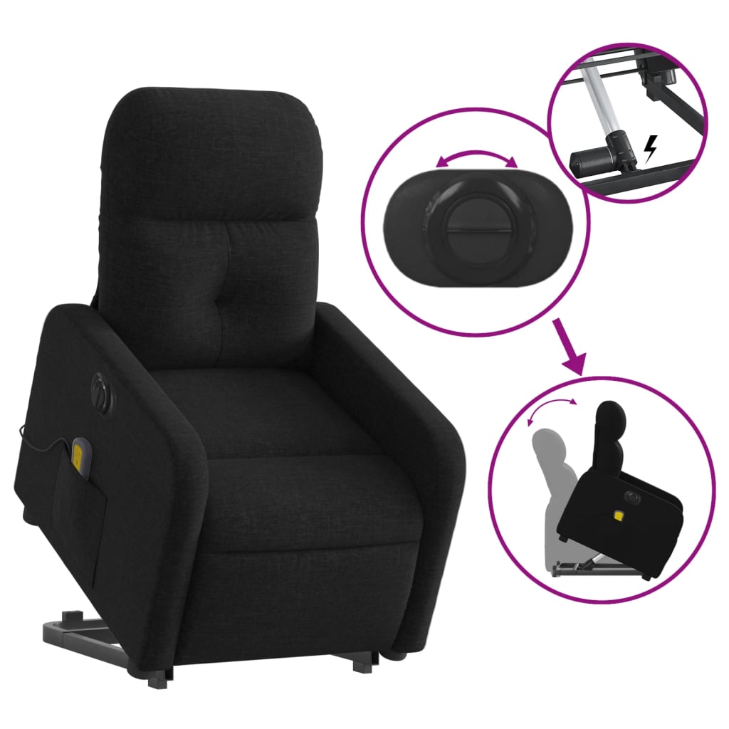 vidaXL Fauteuil inclinable de massage électrique Noir Tissu