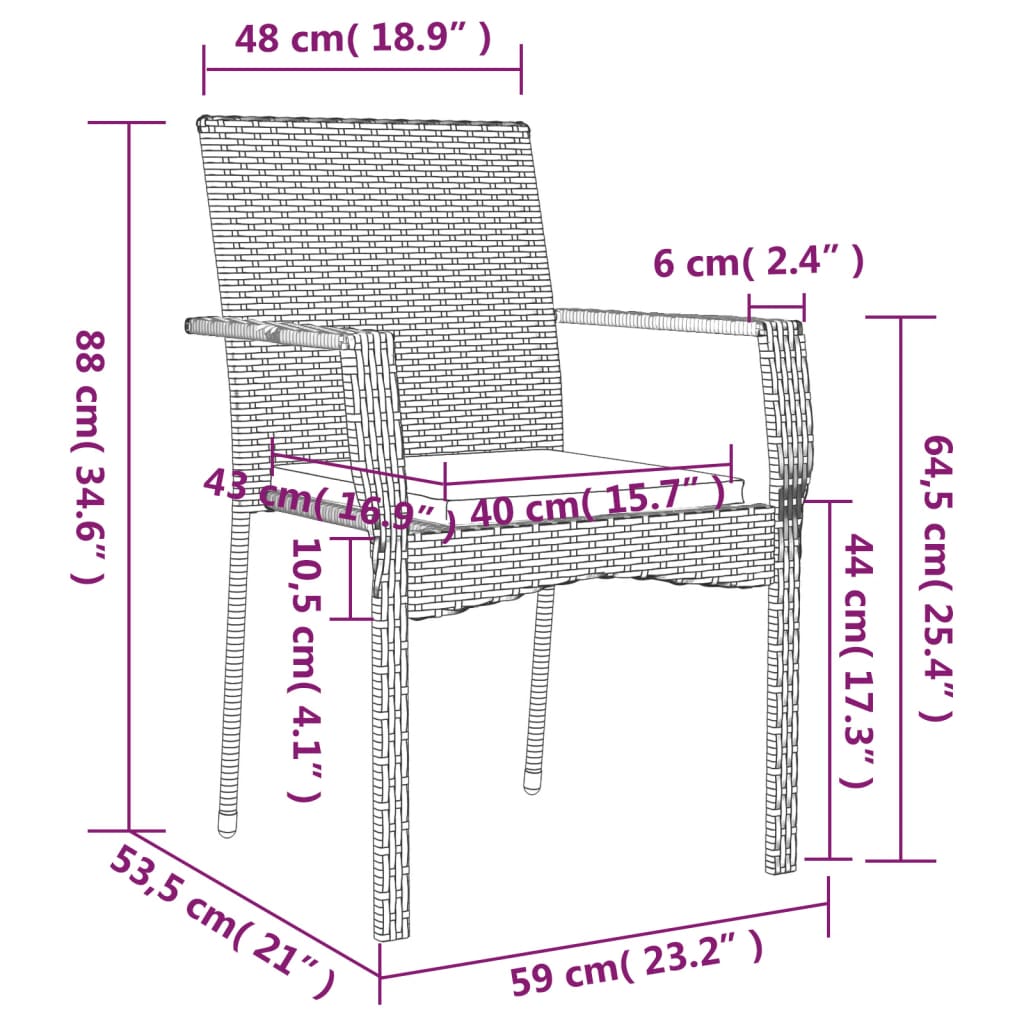 vidaXL Ensemble à manger jardin et coussins 7 pcs Noir et gris Rotin