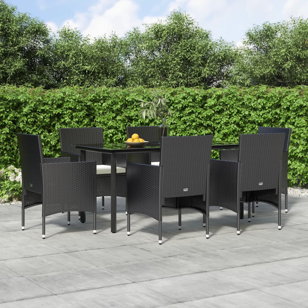 vidaXL Ensemble à manger de jardin avec coussins 7 pcs Noir