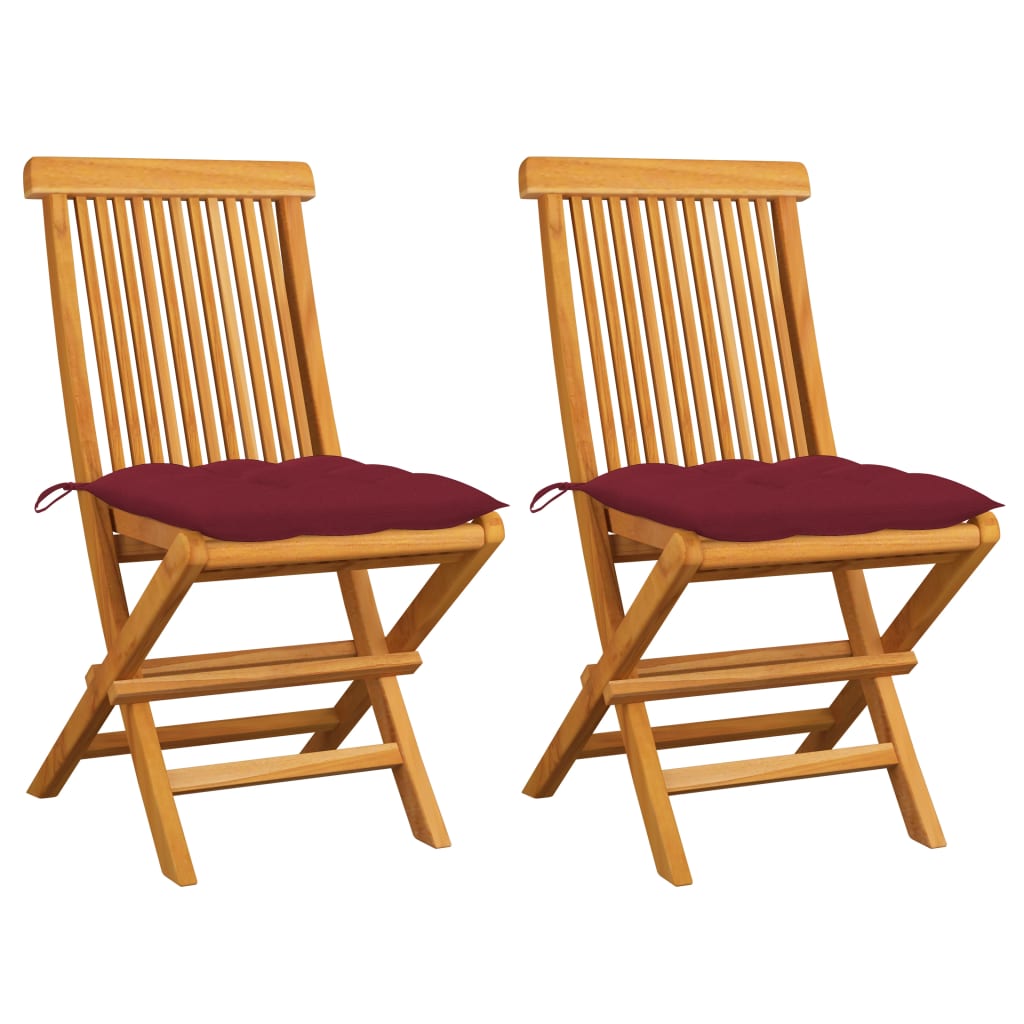 vidaXL Chaises de jardin coussins rouge bordeaux lot de 2 Teck massif