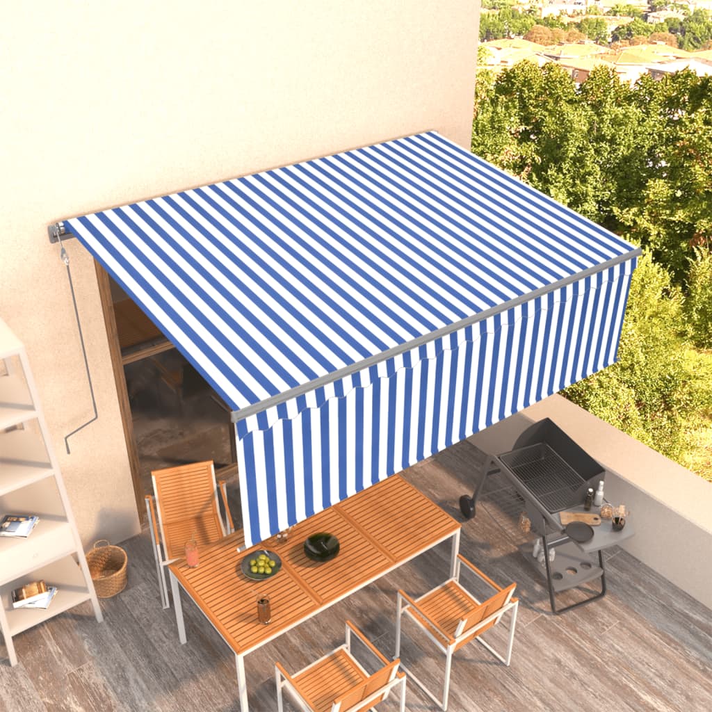 vidaXL Auvent automatique rétractable avec store 4,5x3 m Bleu et blanc