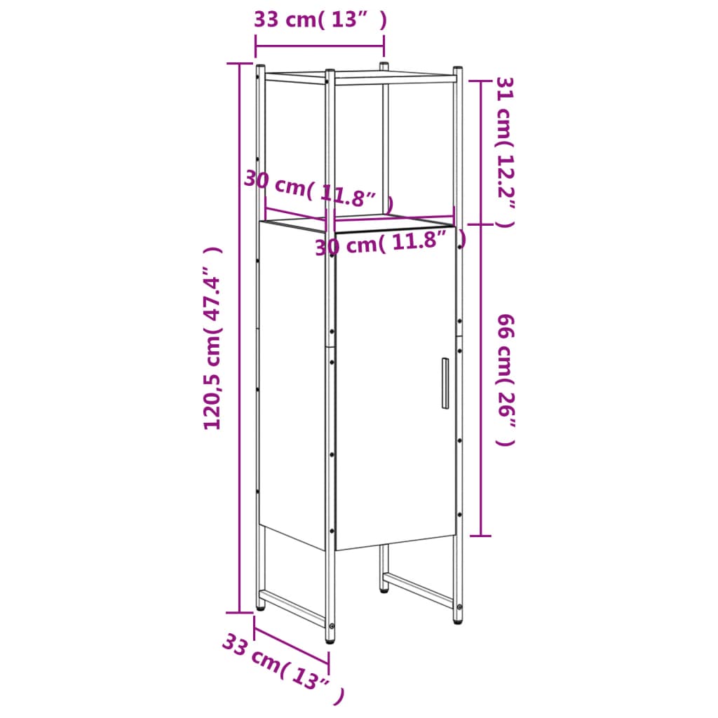 vidaXL Armoire de salle de bain sonoma gris 33x33x120,5 cm