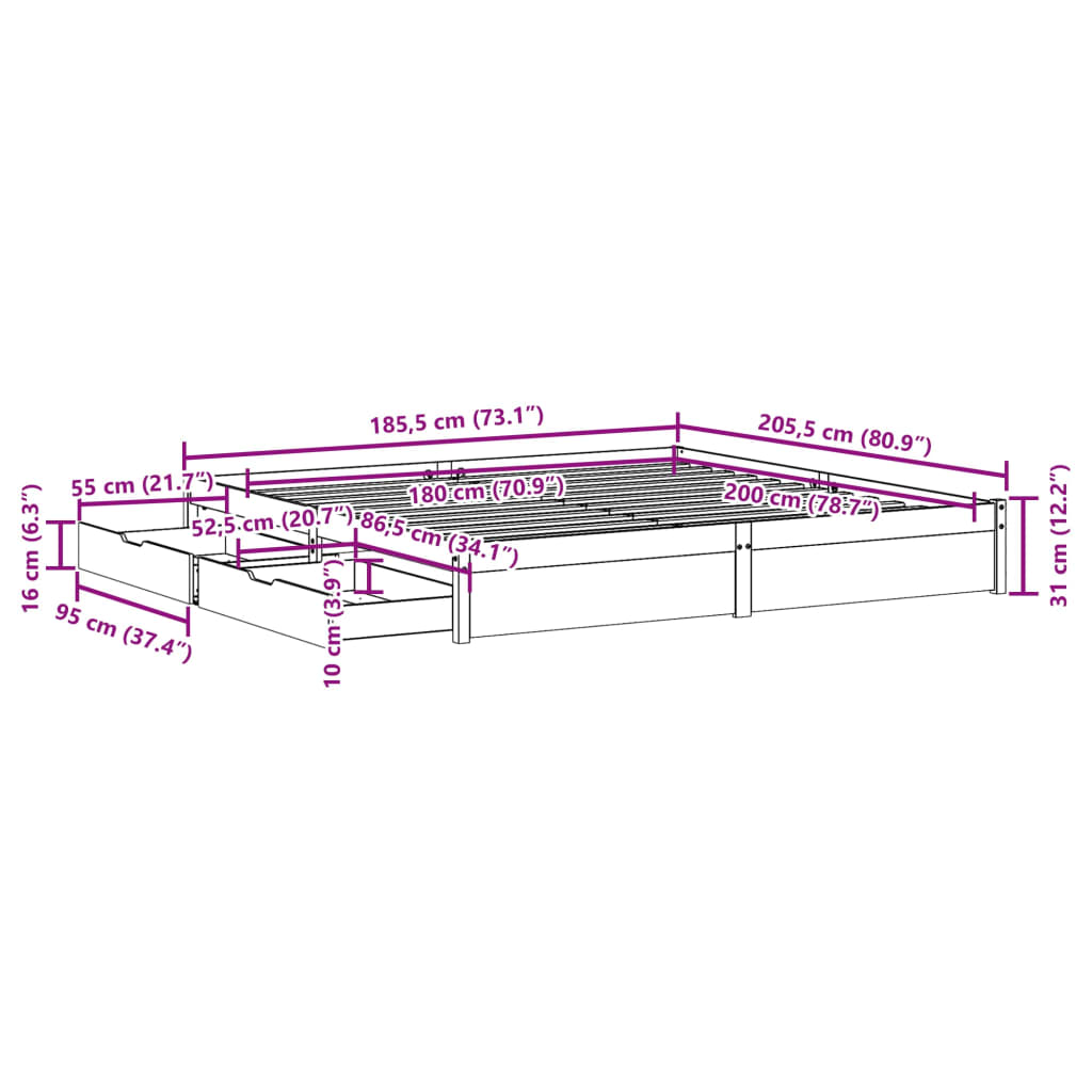 vidaXL Cadre de lit sans matelas blanc 180x200 cm bois massif de pin