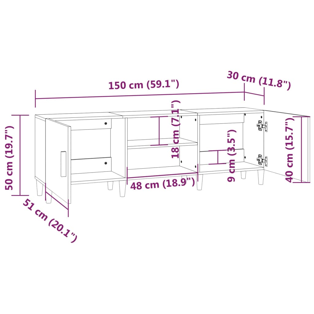 vidaXL Meuble TV Gris béton 150x30x50 cm Bois d'ingénierie