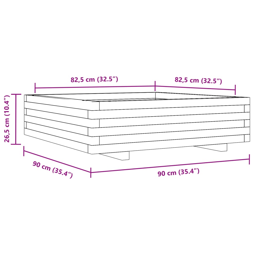 vidaXL Jardinière blanc 90x90x26,5 cm bois de pin massif