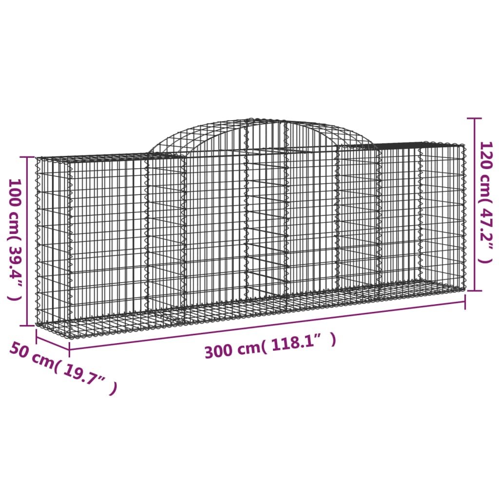 vidaXL Paniers à gabions arqués 25 pcs 300x50x100/120 cm fer galvanisé