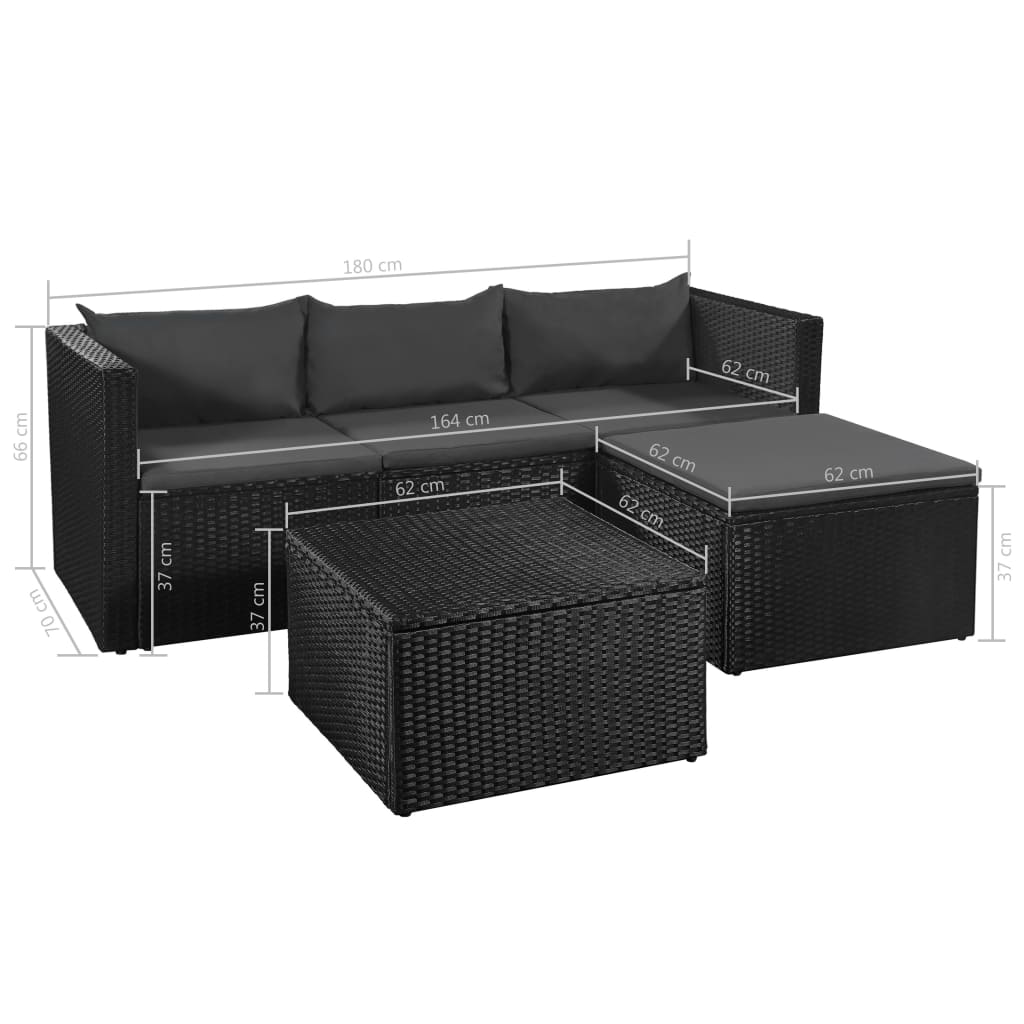 vidaXL Salon de jardin 3 pcs Résine tressée Noir et gris