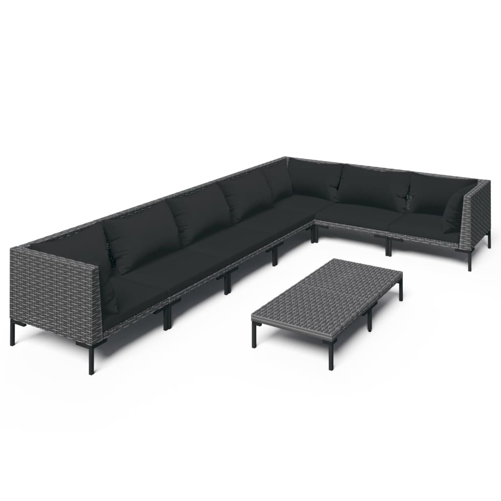 vidaXL Salon de jardin 8 pcs avec coussins Résine tressée Gris foncé