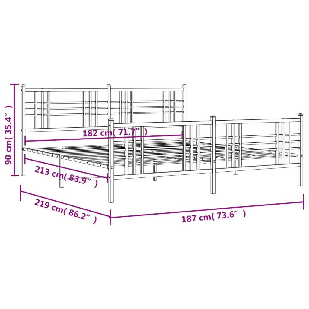 vidaXL Cadre de lit métal sans matelas avec pied de lit noir 183x213cm