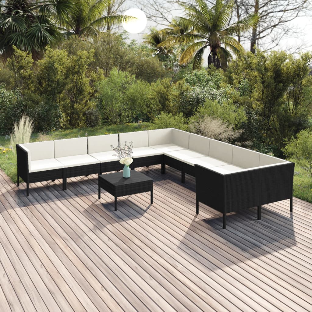 vidaXL Salon de jardin 11 pcs avec coussins Résine tressée Noir