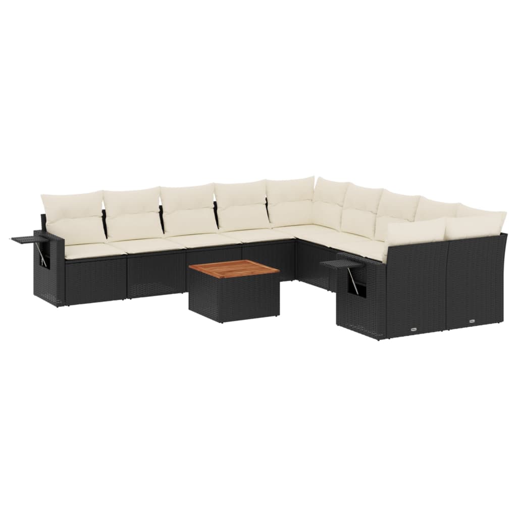 vidaXL Salon de jardin 11 pcs avec coussins noir résine tressée