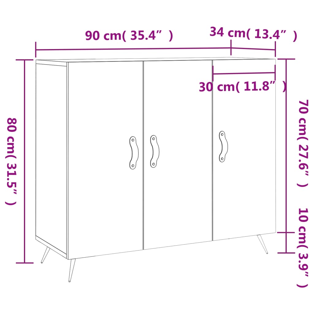 vidaXL Buffet blanc brillant 90x34x80 cm bois d'ingénierie