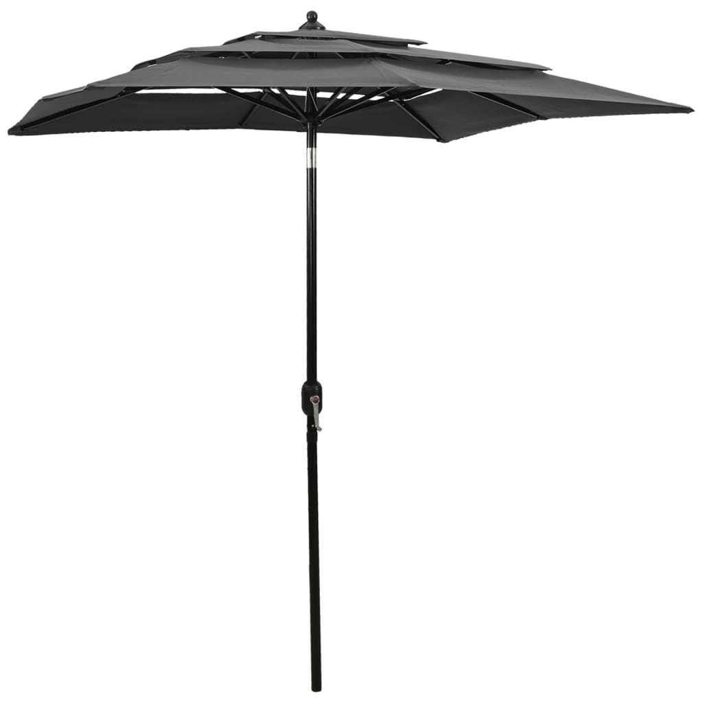 vidaXL Parasol à 3 niveaux avec mât en aluminium Anthracite 2x2 m