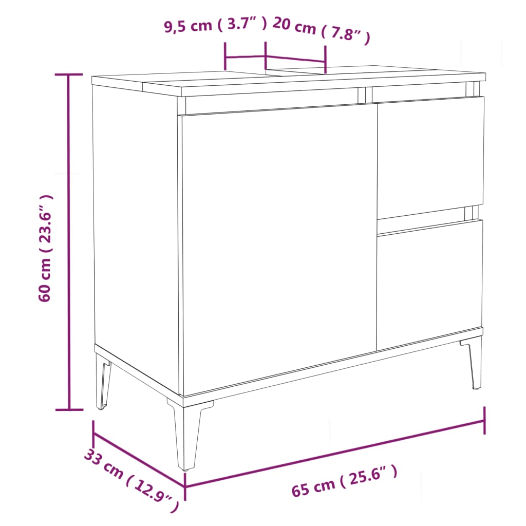 vidaXL Armoire salle de bain chêne sonoma 65x33x60 cm