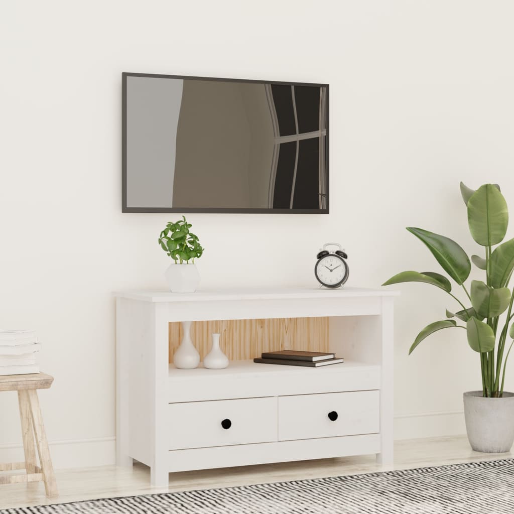 vidaXL Meuble TV Blanc 79x35x52 cm Bois de pin massif