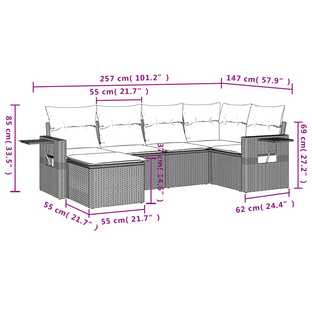 vidaXL Salon de jardin avec coussins 6 pcs marron résine tressée