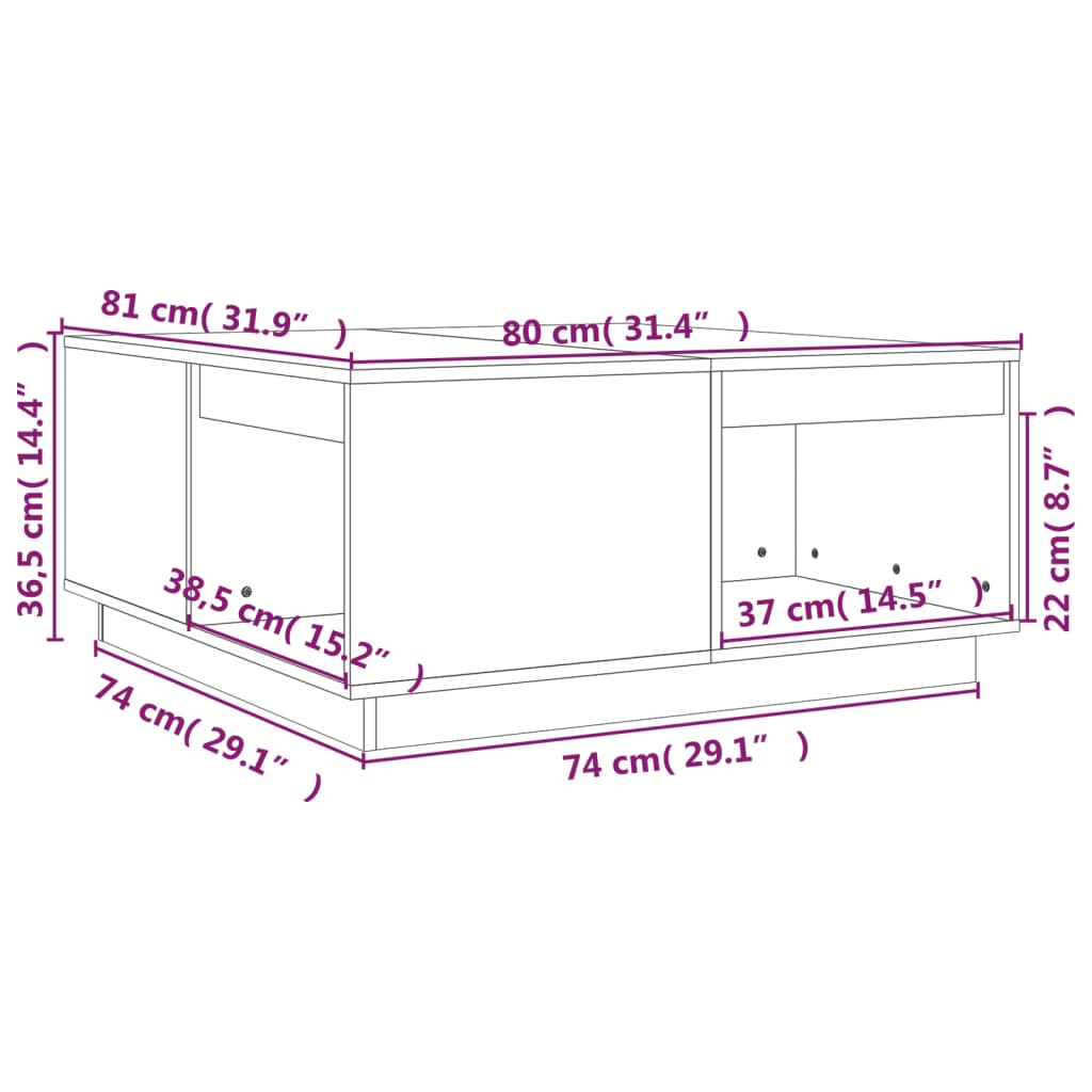 vidaXL Table basse Blanc 80x81x36,5 cm Bois massif de pin