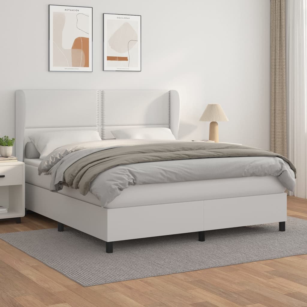 vidaXL Sommier à lattes de lit avec matelas Blanc 160x200cm Similicuir