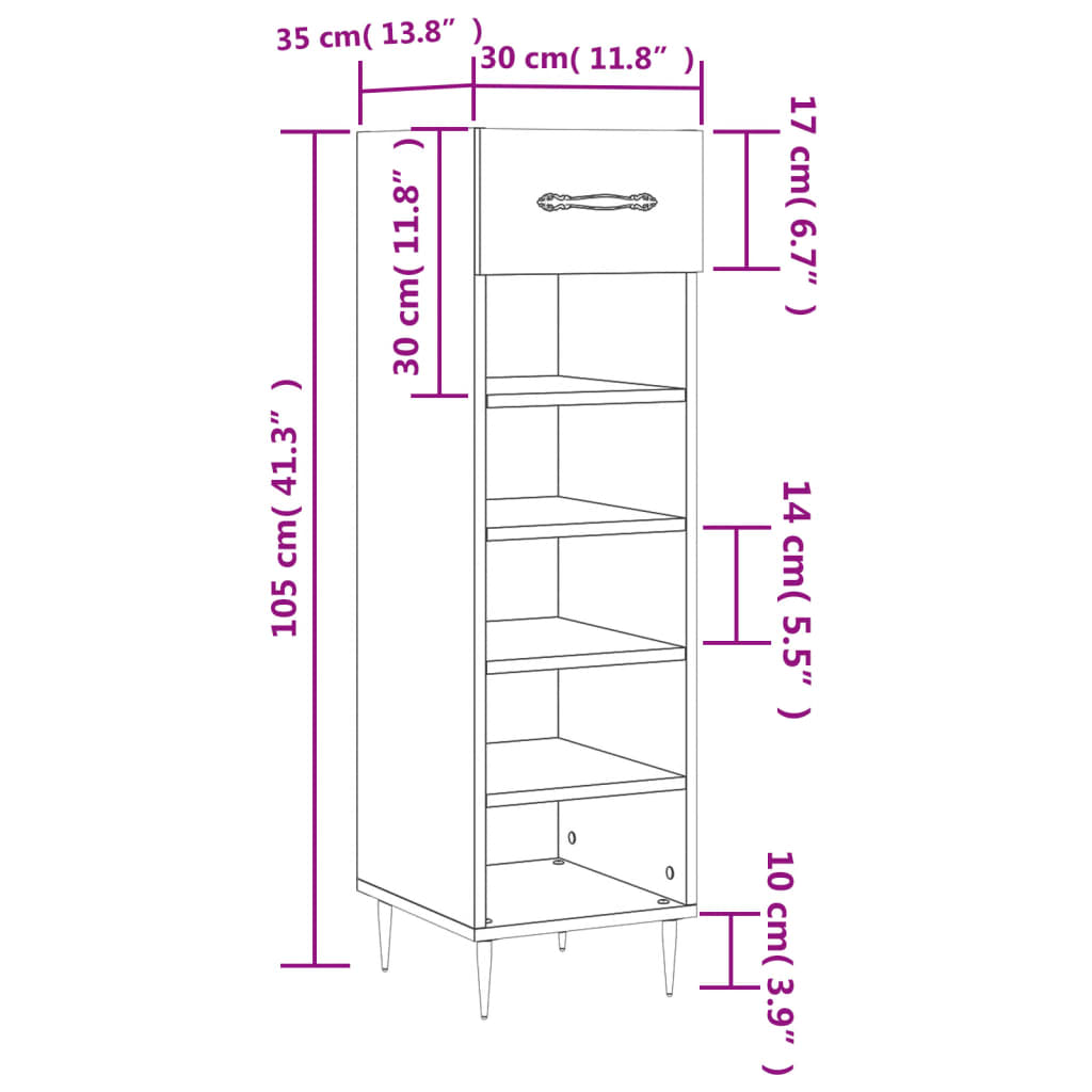 vidaXL Armoire à chaussures noir 30x35x105 cm bois d'ingénierie