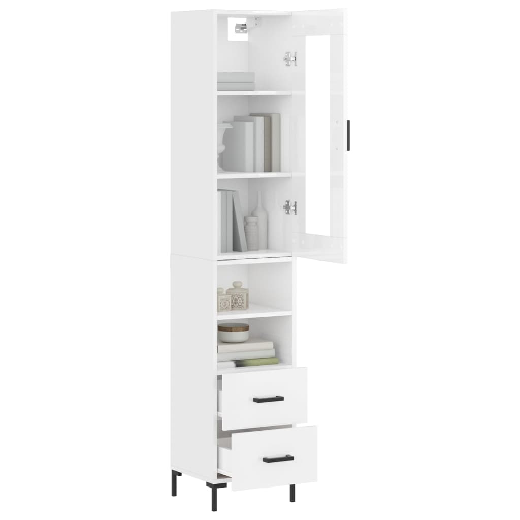 vidaXL Buffet haut Blanc brillant 34,5x34x180 cm Bois d'ingénierie