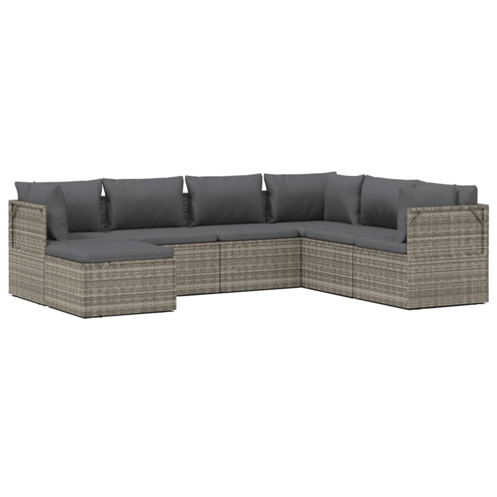 vidaXL Salon de jardin 7 pcs avec coussins Gris Résine tressée