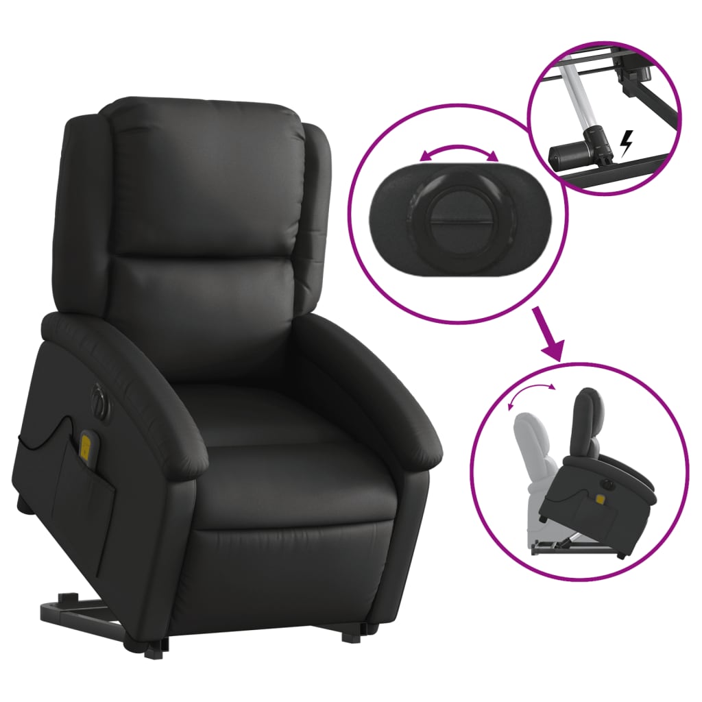 vidaXL Fauteuil inclinable de massage électrique noir cuir véritable