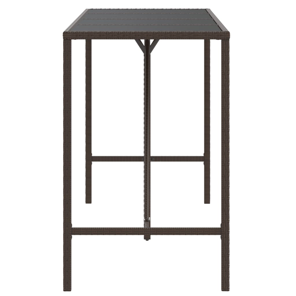 vidaXL Table de bar et dessus en verre marron 180x70x110 cm poly rotin