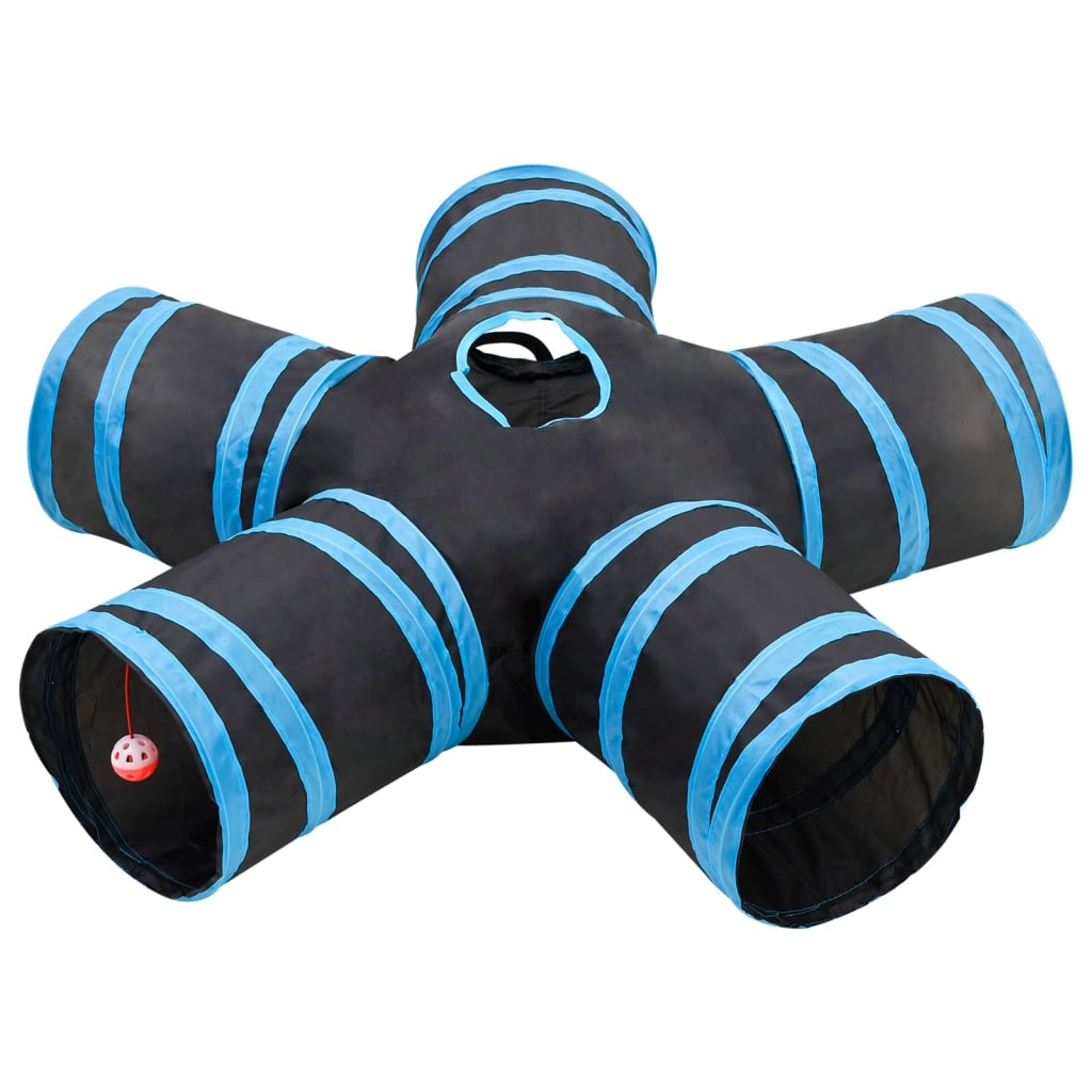 vidaXL Tunnel pour chats à 5 voies Noir et bleu 25 cm Polyester