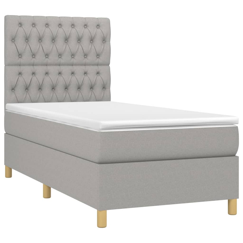 vidaXL Sommier à lattes de lit avec matelas Gris clair 90x200 cm Tissu