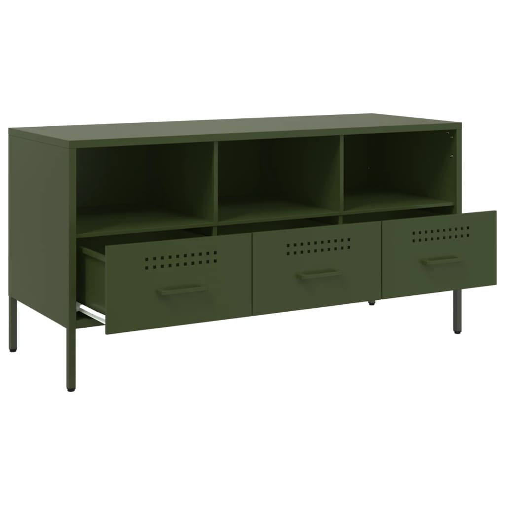 vidaXL Meuble TV vert olive 100,5x39x50,5 cm acier