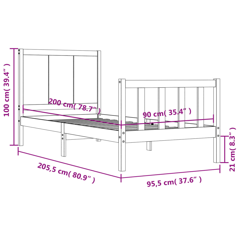 vidaXL Cadre de lit sans matelas 90x200 cm bois de pin massif